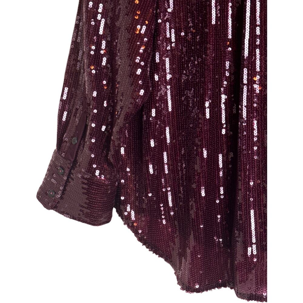 Anthropologie Pilcro Sequin Button Up Shirt Women’s L Burgundy Oversized EUC - Picture 7 of 10